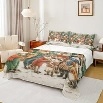 Manfei Cartoon Raccoon Twin Sheet Sets for Teens, Vintage Fairy Tale Animal Twin Fitted Sheet, Western Christmas Flat Sheet, Luxury Bedroom Decor, 3 Pieces