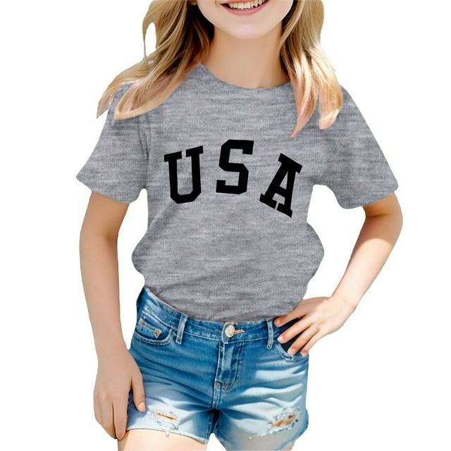 FAOWME T-Shirt Mode Garçons Filles Col Rond Imprimé Cœur Manches Courtes Gris 10-11 Ans