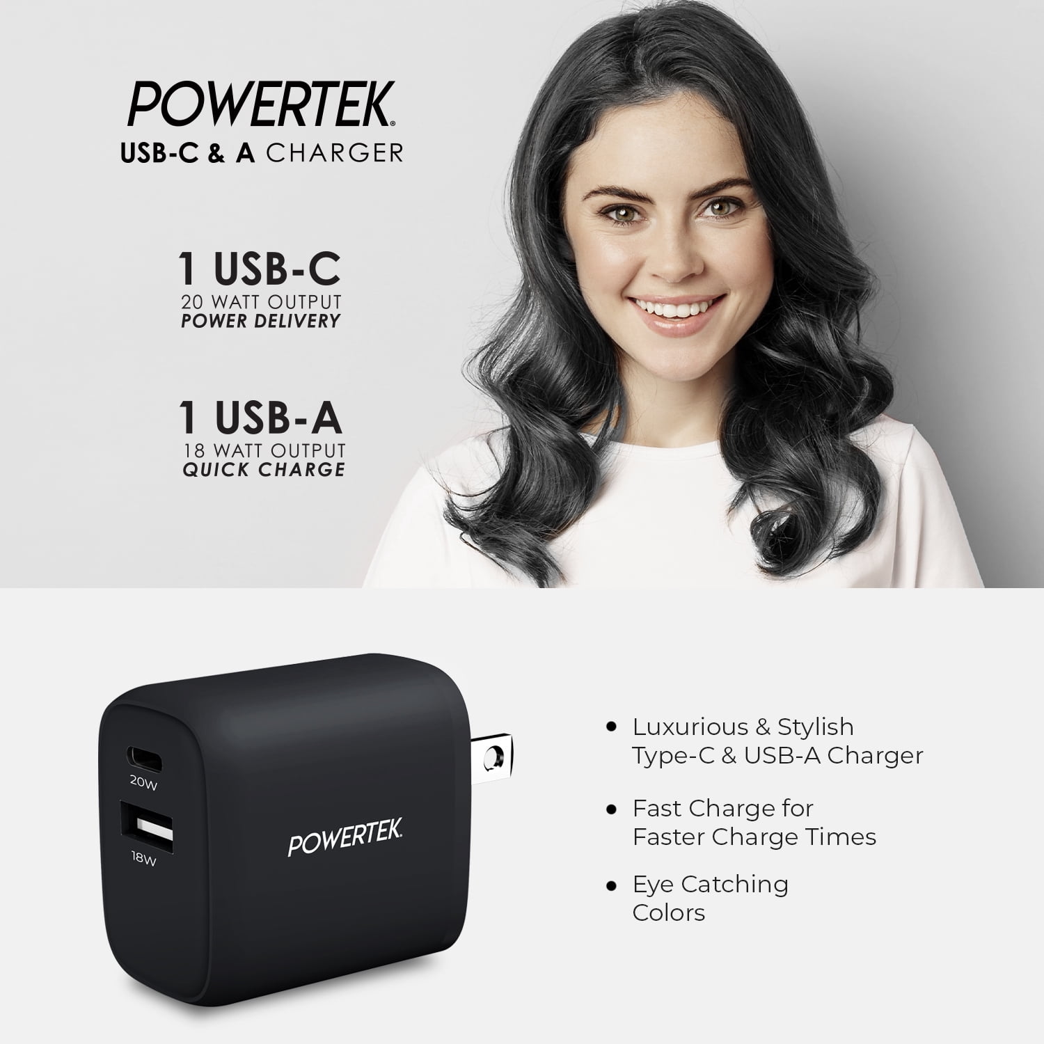 Liquipel Powertek Premium Braided 20W A/C Combo Charger - Black