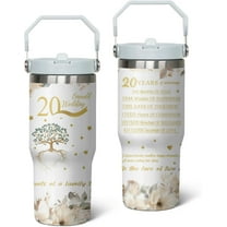 20th Wedding Gifts Anniversary Cups, Emerald Wedding 20th Anniversary Cups, 20th Anniversary Cup For Couple Parents Friends, 30 Oz Stainless Steel Tumbler with Handle and Flip Straw (1 PC)