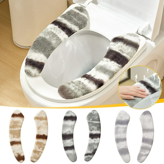 Toilet Seat Cover Pads | Thick Warm Self-Adhesive Toilet Seat Cushion | Washable Soft Plush Material | Portable Design | 1 Pair | Fits 38x10 cm | Comfortable Winter Seat Warmer