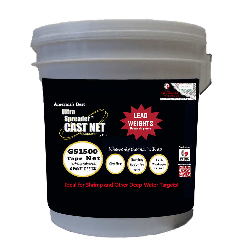 FITEC GS1500 Ultra Spreader Cast Net 5/8" Mesh, Clear Mono W/Tape, 1.5