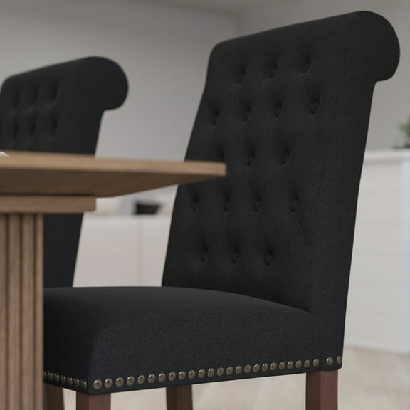 Merrick Lane Upholstered Parsons Chair with Nailhead Trim in Black Fabric