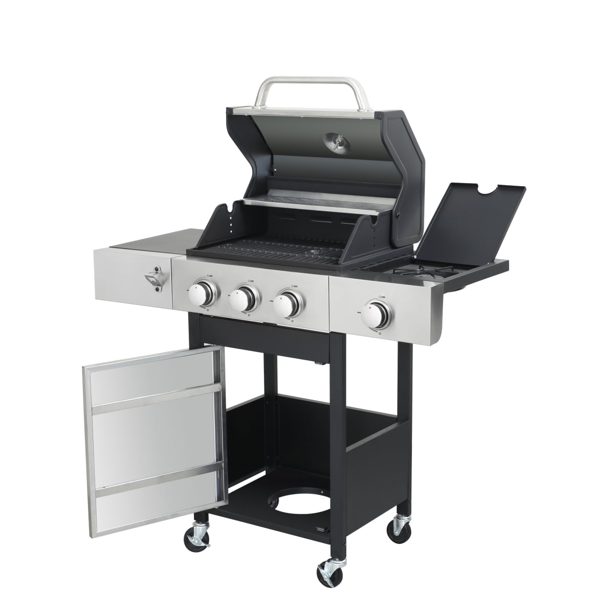 3-Burner Propane Gas Grill with Side Burner, 37,230 BTU, Stainless Steel BBQ for Outdoor Cooking