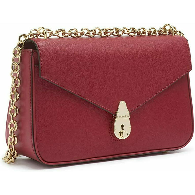 Calvin Klein Lock Leather Shoulder Bag - Country Red/Gold