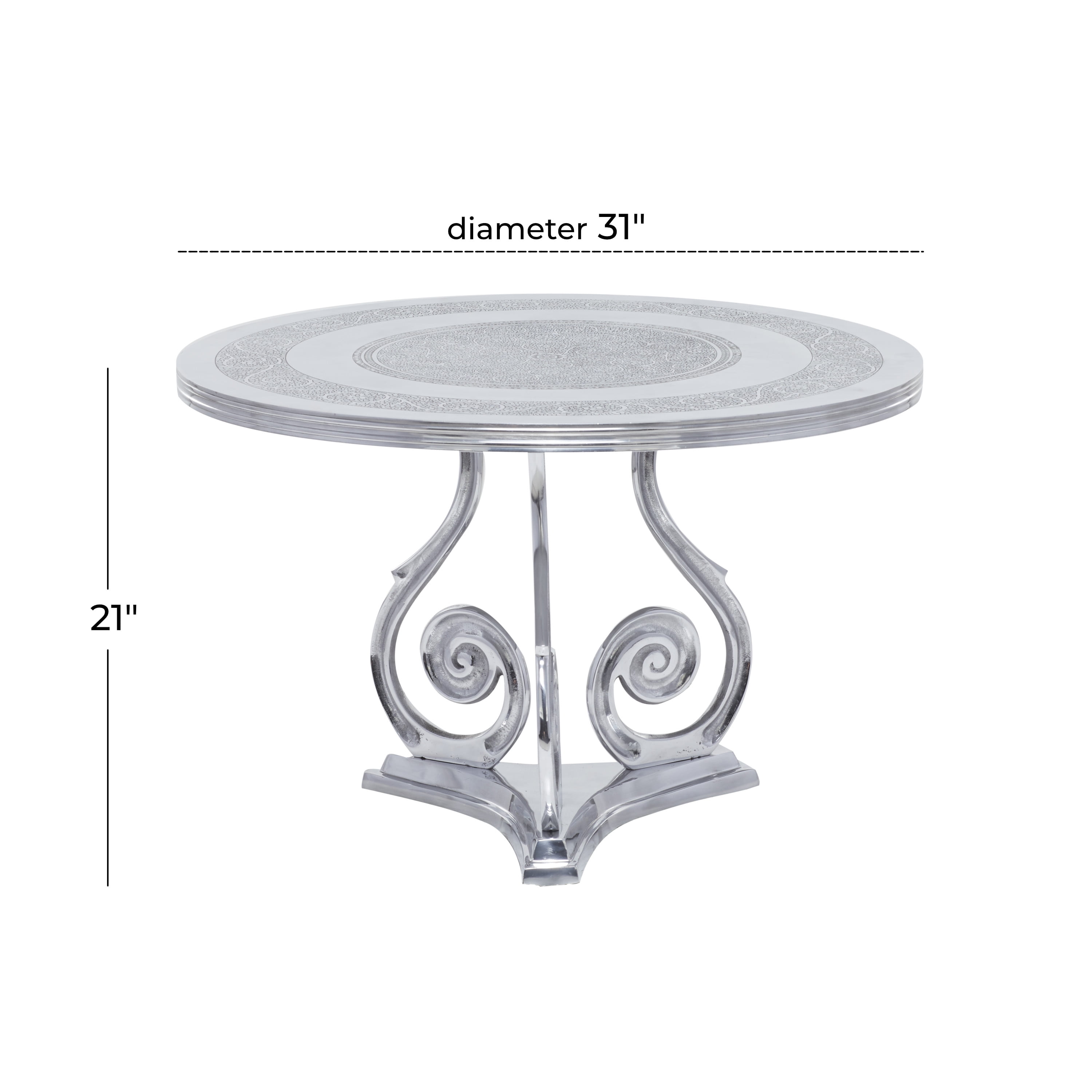 DecMode 31"W, 21"H Aluminum Traditional Coffee Table, Silver, 1-Piece