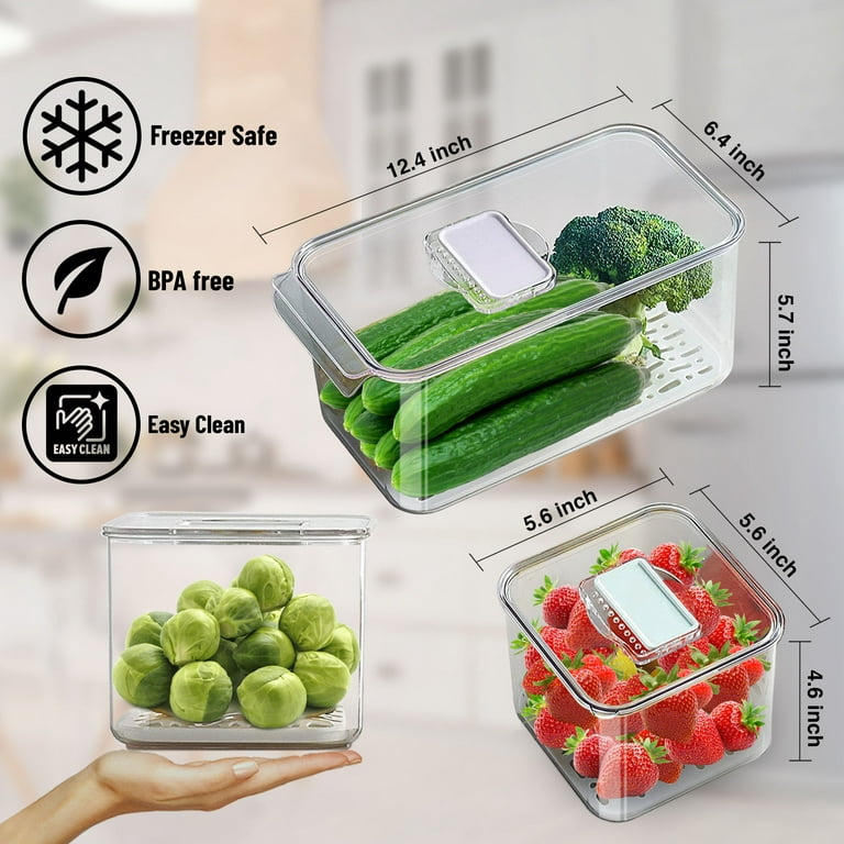 WAVELUX Produce Saver Containers for Refrigerator, Food Fruit