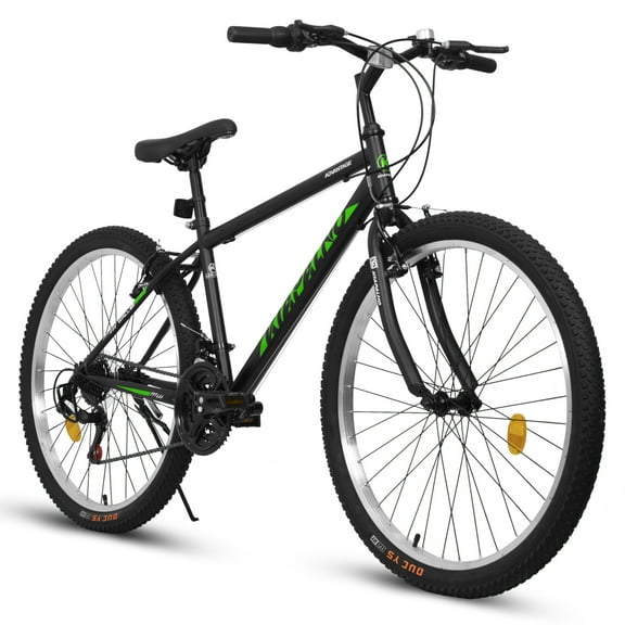 26 Inch Carbon Steel Frame Mountain Bike with Dual V-Brakes, Front amd Rear Dual Shock Absorption, 21-Speed Bike for Adult, Teens, Green