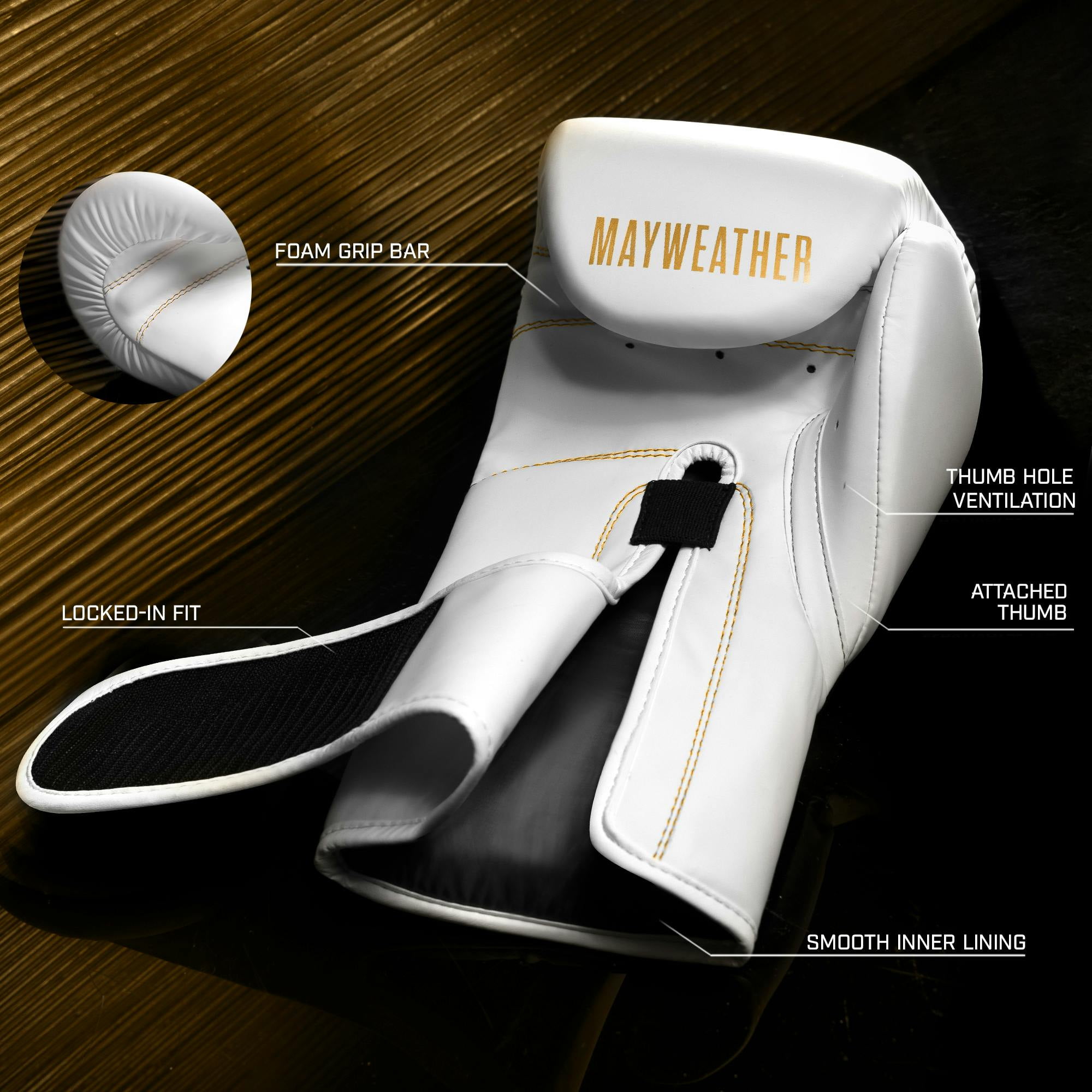 Hayabusa Mayweather Core Boxing Gloves For Men and Women - White/Gold, Large/X-Large