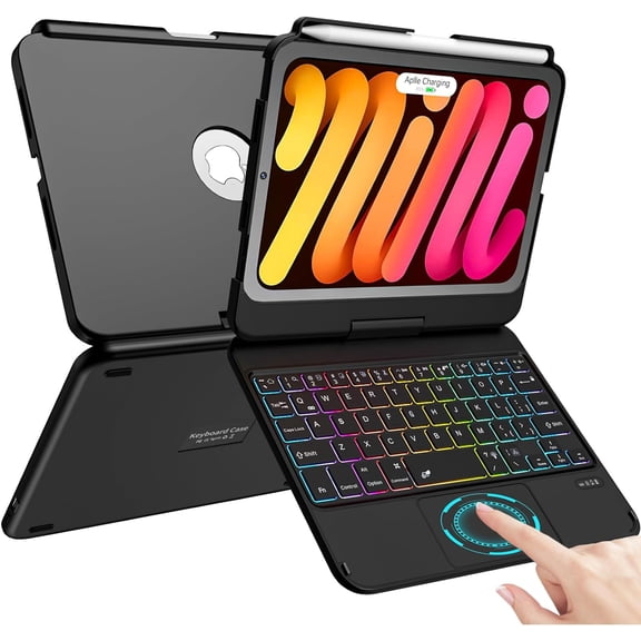 Keyboard Case for iPad Mini 7 & 6, Color Backlit Trackpad, 360 Rotatable Protective Slim Cover 8.3-inch 6th Generation 2021 7th Gen 2024 Tablet