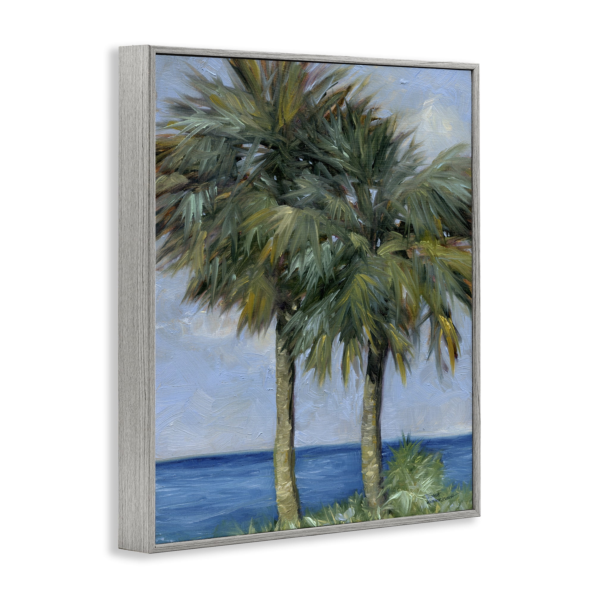 Stupell Industries Full Brushed Palms Landscape Painting Gray Framed Art Print Wall Art, 16 x 20