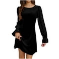 thumbnail image 4 of Fewfanhot Casual Dresses for Women Velvet Dress Long Sleeve Cocktail Party Club Dresses Flare Swing Mini Prom Dress for Wedding, 4 of 7