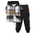 thumbnail image 3 of Toddler Kids Outfit Sets Short Sleeve Patchwork Plaid Prints T-Shirt Hooded Tops And Pants Kids Boys Girls Retro Stylish Outfit Sets，2Piece，2 -3 Years, 3 of 6