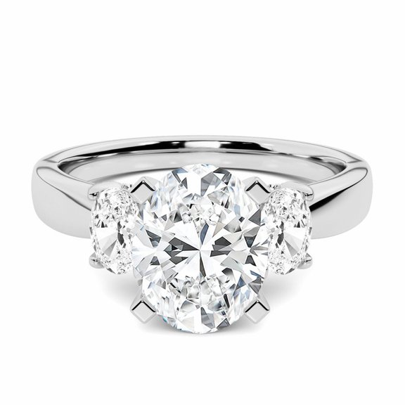 Silvago Jewelry 2.02 Ct Oval Moissanite Ring - 14K White Gold Plated Engagement Jewelry - Three Stone Prong Set Design - Elegant Gift for Women