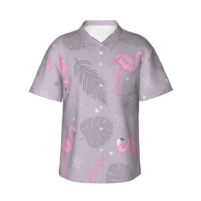 Fotbe Pink Flamingo Camisa Hawaiana para Hombre Unisex – Camisa Casual de Verano con Botones de Manga Corta de Algodón y Lino,X-Large
