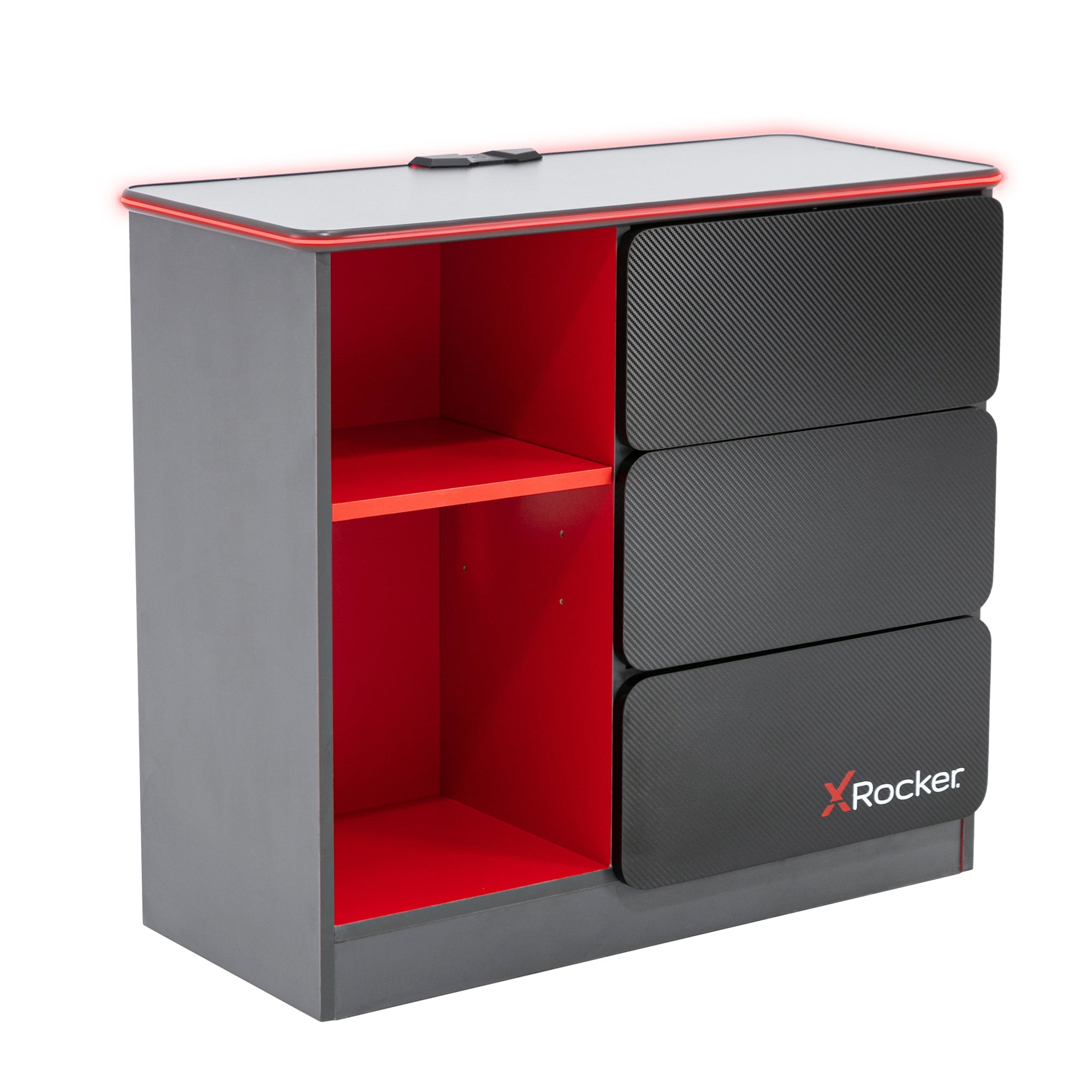 X Rocker CarbonTek Gaming Storage Unit with LED, Gray/Red