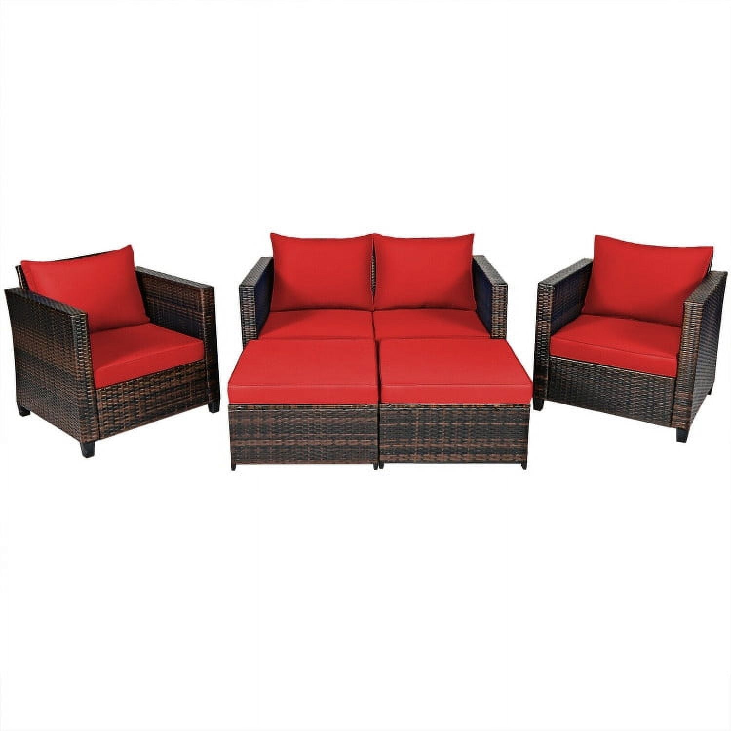 Aimee Lii 5 Pieces Patio Cushioned Rattan Furniture Set, Rattan Outdoor Furniture, Red