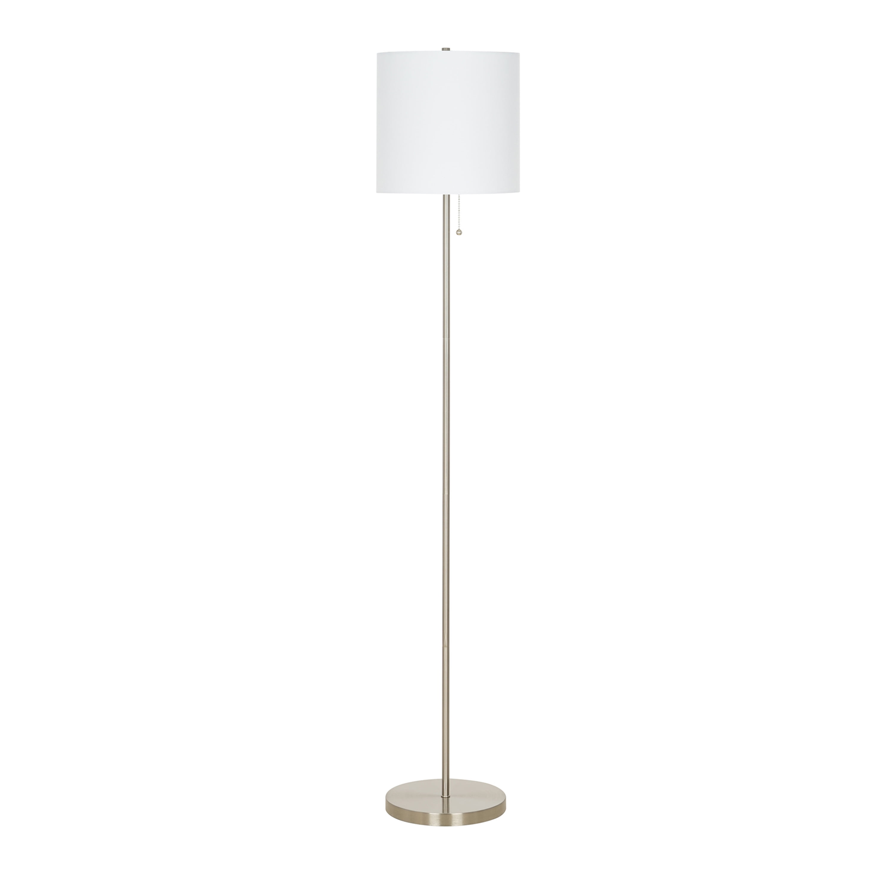 60 in Brushed Nickel Floor Lamp  Paper Shade Beige Decorative Lighting Faux Wood
