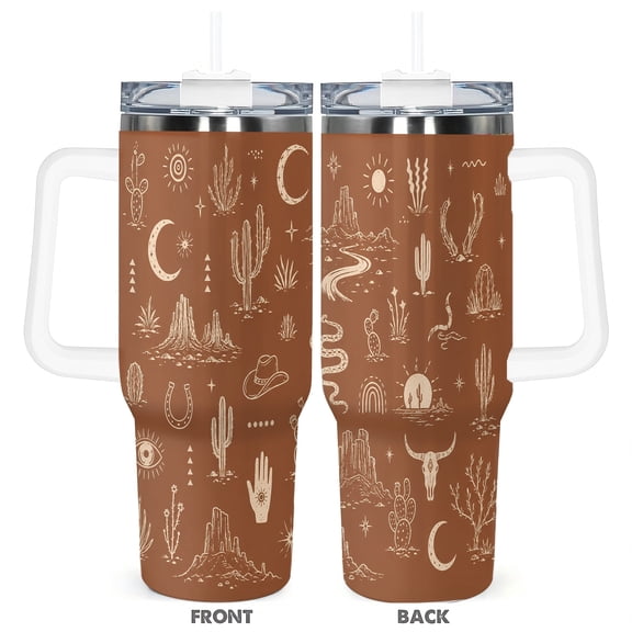 40oz Southwestern Desert Cactus Insulated Travel Tumbler with Handle Straw Lid Car Cup Western Boho Gift