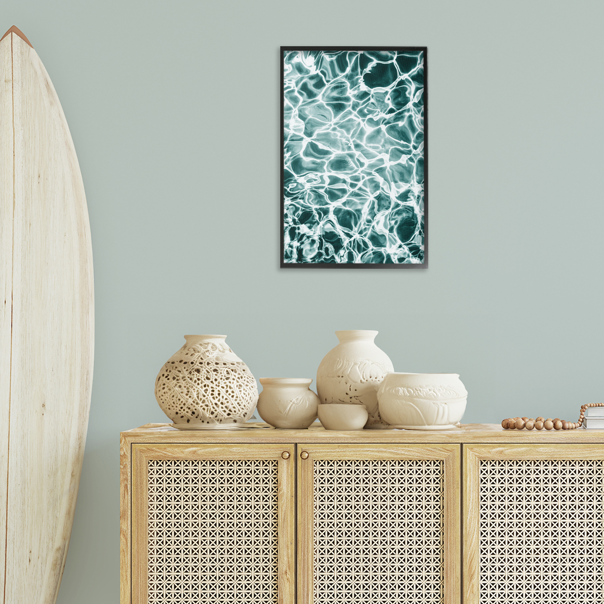 Stupell Industries Aqua Ripple Pattern Coastal Painting Black Framed Art Print Wall Art, 16 x 24