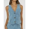 thumbnail image 2 of vera natura Women's Summer Casual Tank Tops Sleeveless Deep V Neck Button Up Denim Vest Blue L, 2 of 8