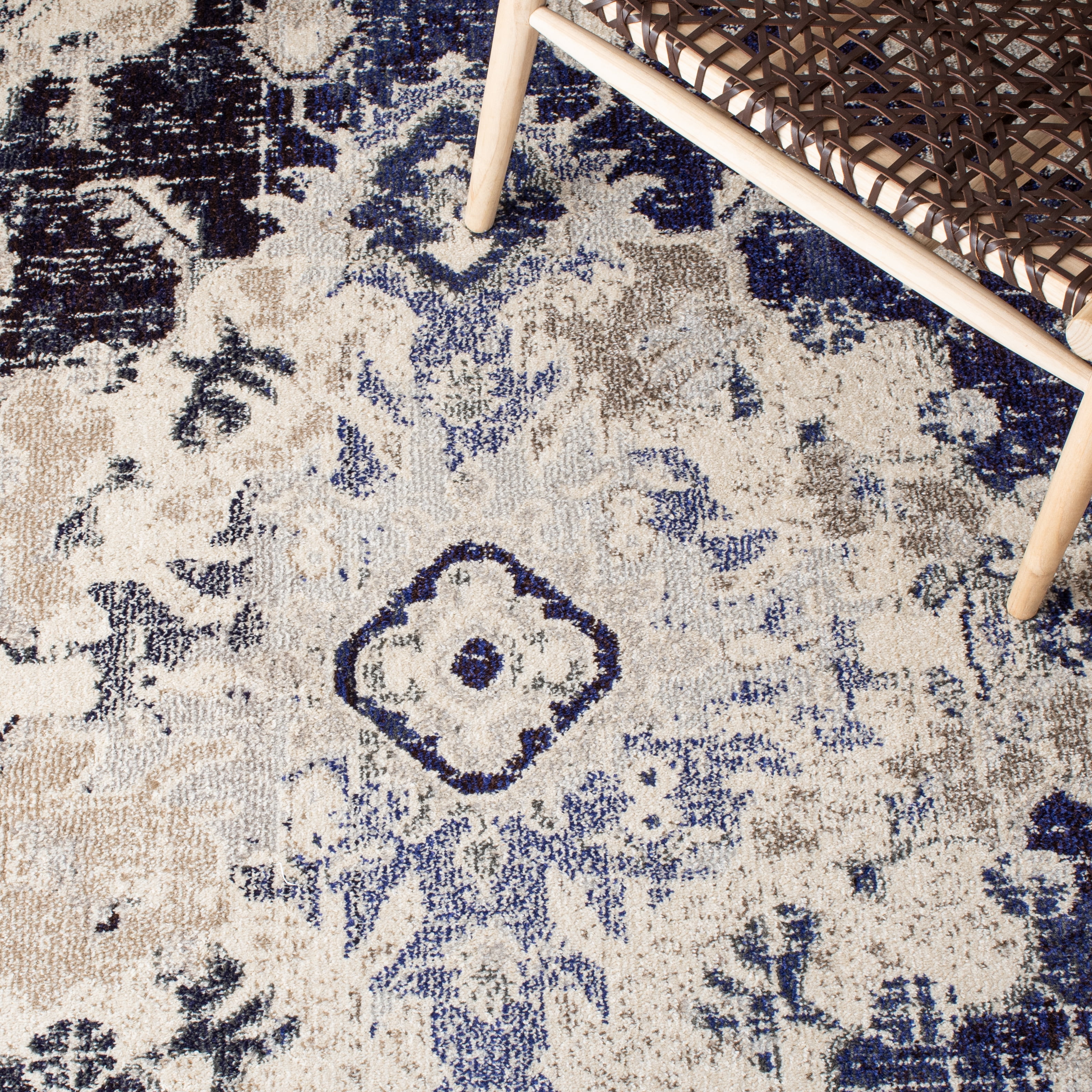 SAFAVIEH Madison Elinor Traditional Distressed Runner Rug, Black Purple/Beige, 2' x 8'