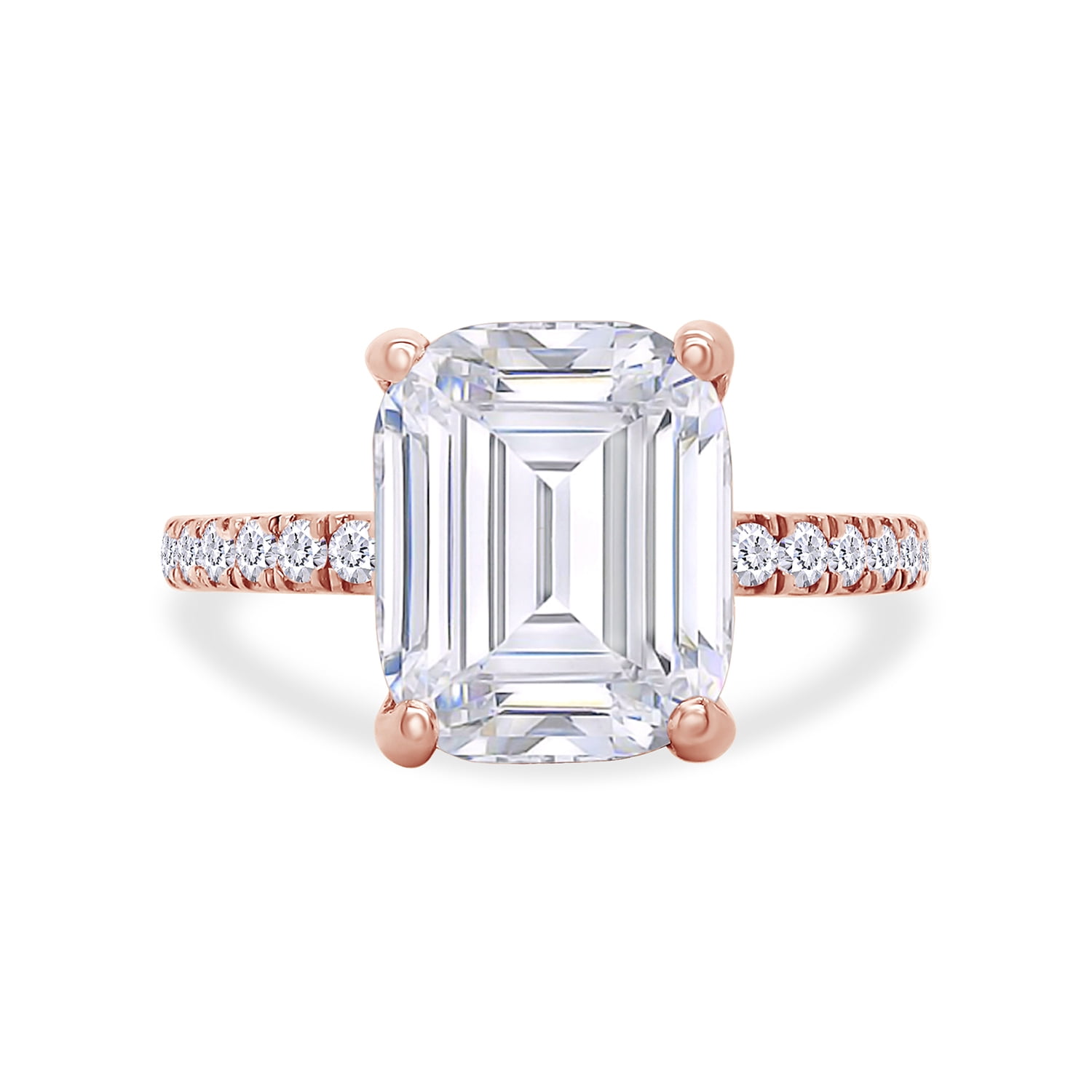 AFFY 3.50CT Center Emerald Moissanite Diamond Engagement Ring for Women 10K Solid Rose Gold-4