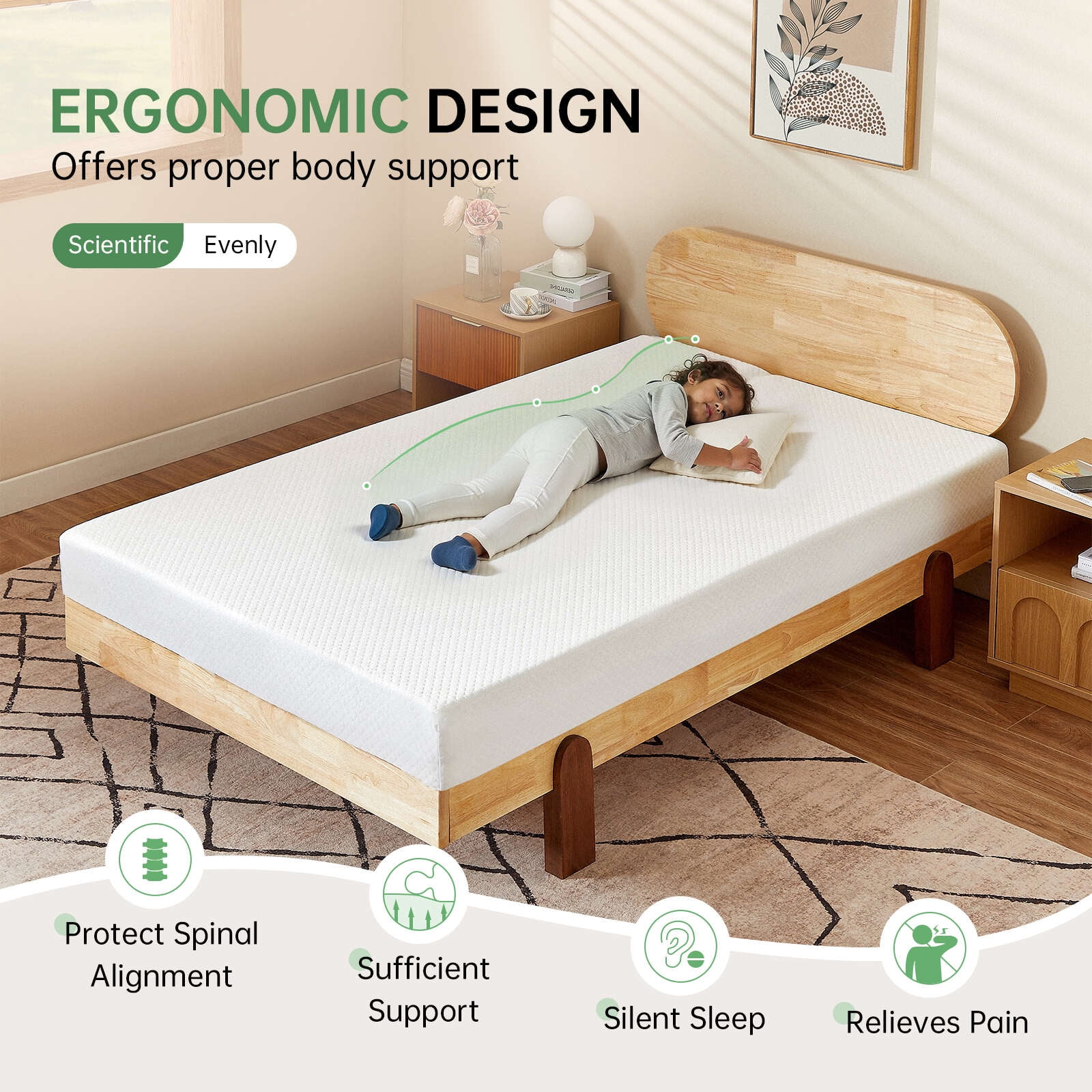 6" TwinXL Gel Memory Foam Mattress Free of Fiberglass/CertiPUR-US Certified/Square Bed/Cool Sleeping and Comfortable Support