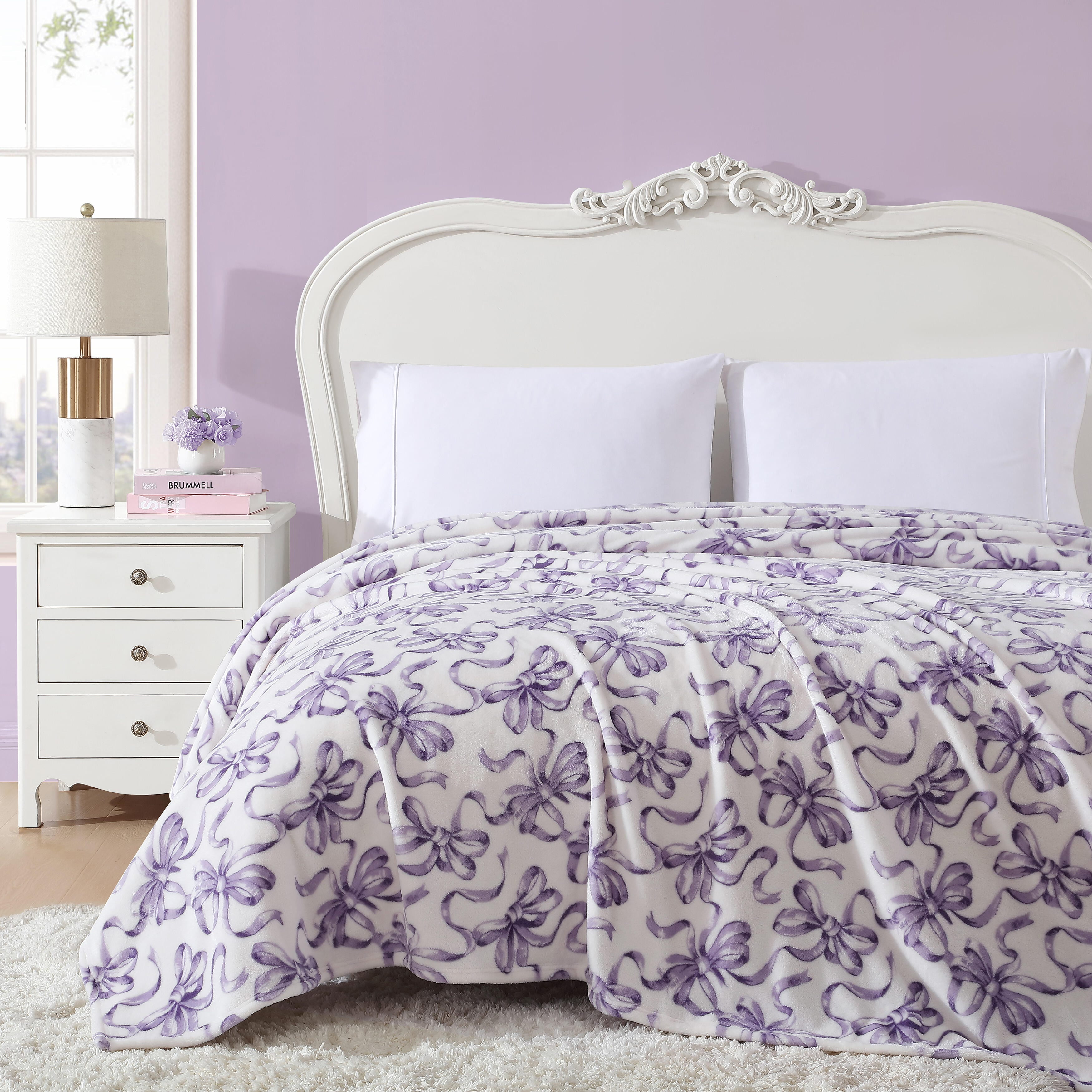 Betsey Johnson Ballet Bows Quartz Purple Twin Bed Blanket, Soft Cozy Bedroom Blanket, Machine Washable
