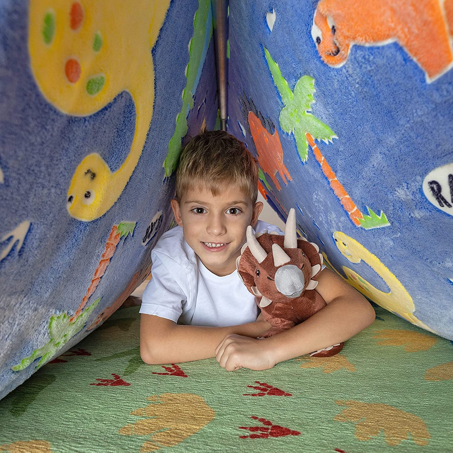 Glow in The Dark Dinosaur Blanket for Boys –Soft Plush Blue Fleece Throw Blanket. Great Dinosaur Gifts for Kids, Grandkids, Baby, Toddler, Birthday, Christmas! 6+ Hour Glow. (50”X60”)
