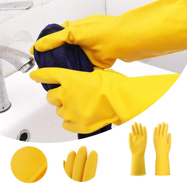 Yellow Dishwashing Gloves Natural Rubber Latex Dishwashing Gloves Vital Gloves Disposable Large Recyclable Disposable Gloves Rubber Gloves for Cooking Tsunami Gloves Dish Gloves Small