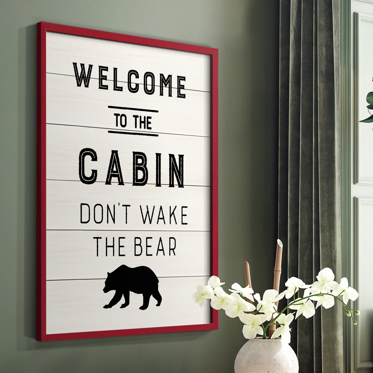 Welcome to the Cabin Framed Print in Red Solid Wood 8 x 10 Framed Print