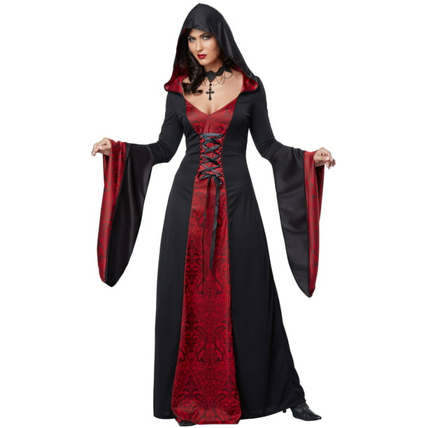 Gothic Vampire Witch Red & Black Floor Length Robe Adult Halloween ...