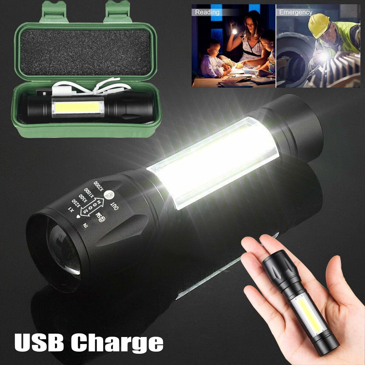 10Pcs Mini LED Flashlight USB Rechargeable Camping Hiking Flashlight Work Light