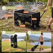 Qunler Collapsible Wagon Cart, 560lbs Heavy Duty Large Utility Garden Cart with Brake Wheels and Side Pocket for Camping, Shopping, Kids, Sports, Grocery, Black