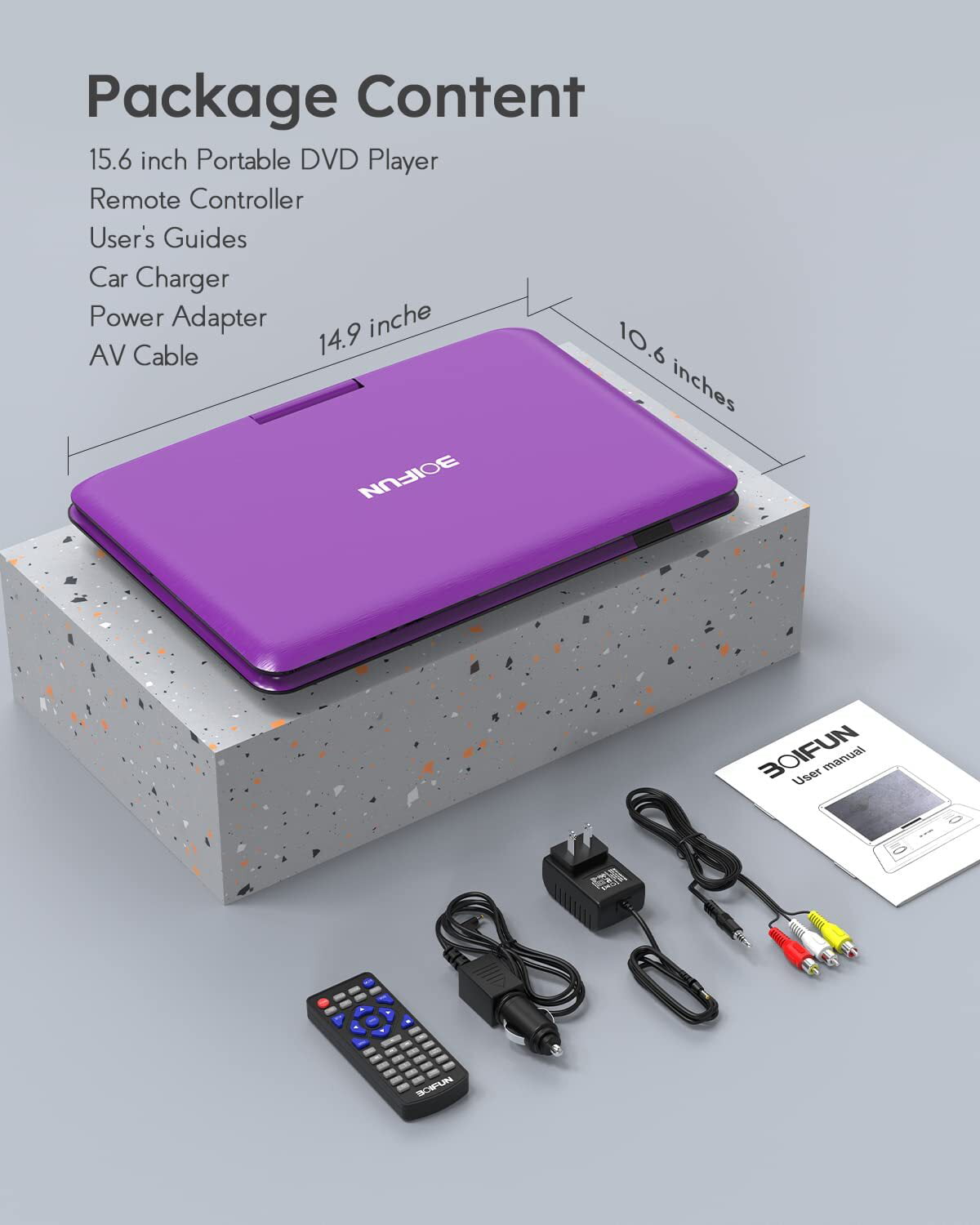 BOIFUN 17.5 Portable DVD Player with Swivel Screen,Region Free,2  Speakers,Black
