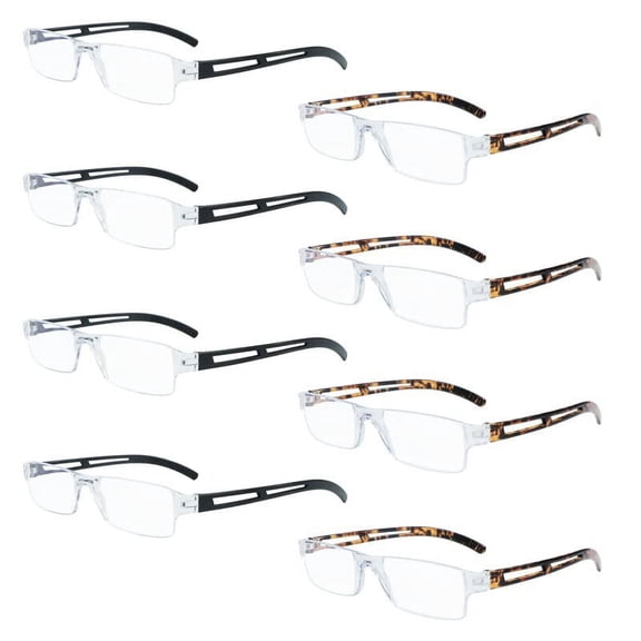 8 Pack Reading Glasses, Blue Light Blocking Computer Reading Glasses for Women and Men, Anti Glare Lightweight Readers (4 Black 4 Tortoise, 3.00)