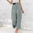 thumbnail image 4 of QLEICOM Womens Slacks Women's Relaxed Fit Straight Leg Pants Solid Cotton Linen Drawstring Elastic Waist Long Wide Leg Pants Work Cargo Casual Pants Wide Leg Pants Relaxed Fit Trousers Gray XXL, 4 of 6