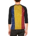 thumbnail image 2 of Distressed Romanian Flag Mens Raglan T Shirt, 2 of 2