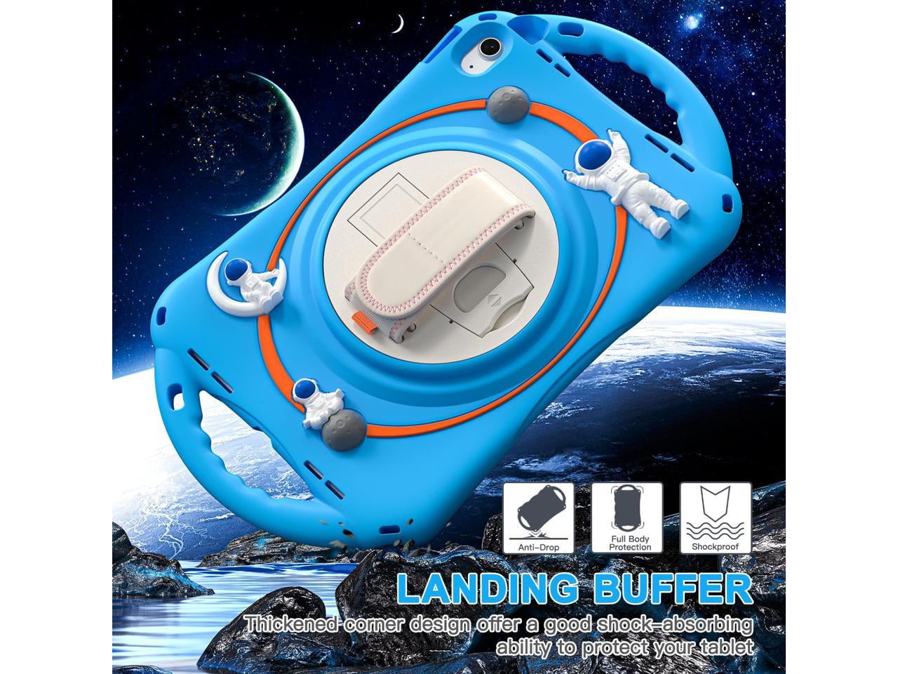 Cute Case for Apple iPad 10th Generation 10.9 inch 2022, Shockproof Silicone Astronaut Cover with Stand Shoulder Strap, Handle Grip, Pencil Holder Light Blue