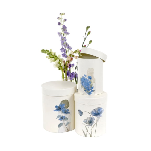 Unikpackaging Flower Gift Boxes Set of 3 pcs – Round Decorative Boxes for Floral Arrangements, Weddings, Birthdays, Party Favors, and Gift Packaging, Off White