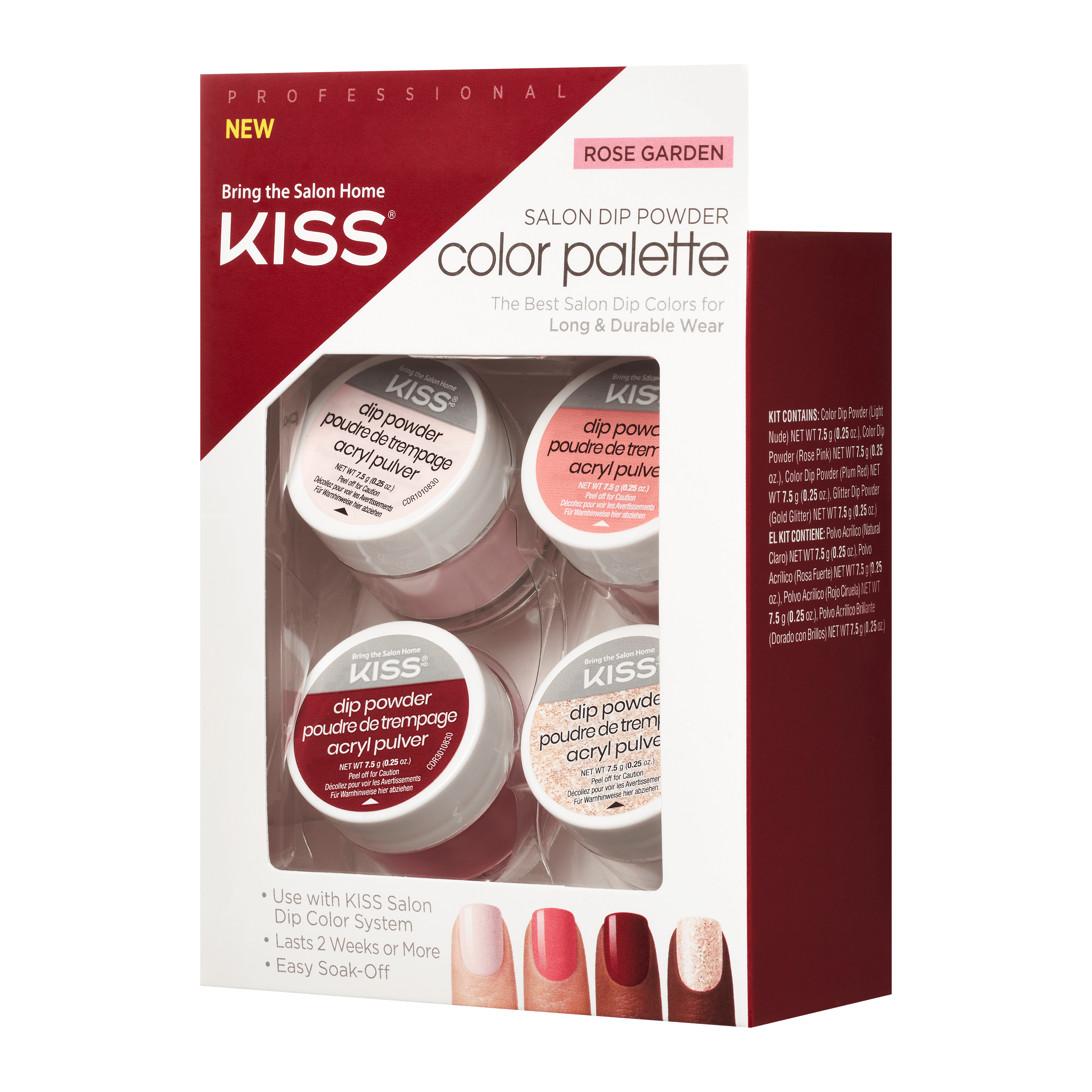 KISS USA Salon Nail Dip Powder Nail Kit Color Palette, Rose Garden, 4 ...