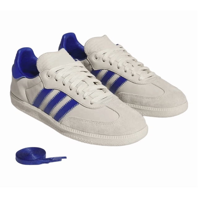 SZ 4.5M/5.5W Adi - das X Pharrell Williams HUMANRACE Unisex Samba Shoes, WHITE/BLUE