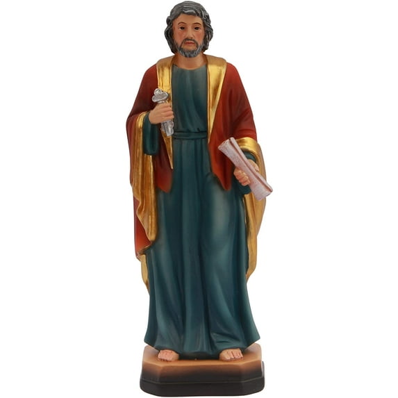 Saint Peter the Apostle First Pope Catholic Religious Gifts 5 Inch Small Resin Colored Statue Figurine Decoration