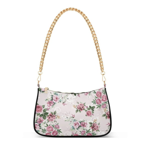 Colorful Rose Flowers Background Womens Chain Shoulder Bag Tote Handbag Clutch Hobo Purse with Zipper for Travel Casual
