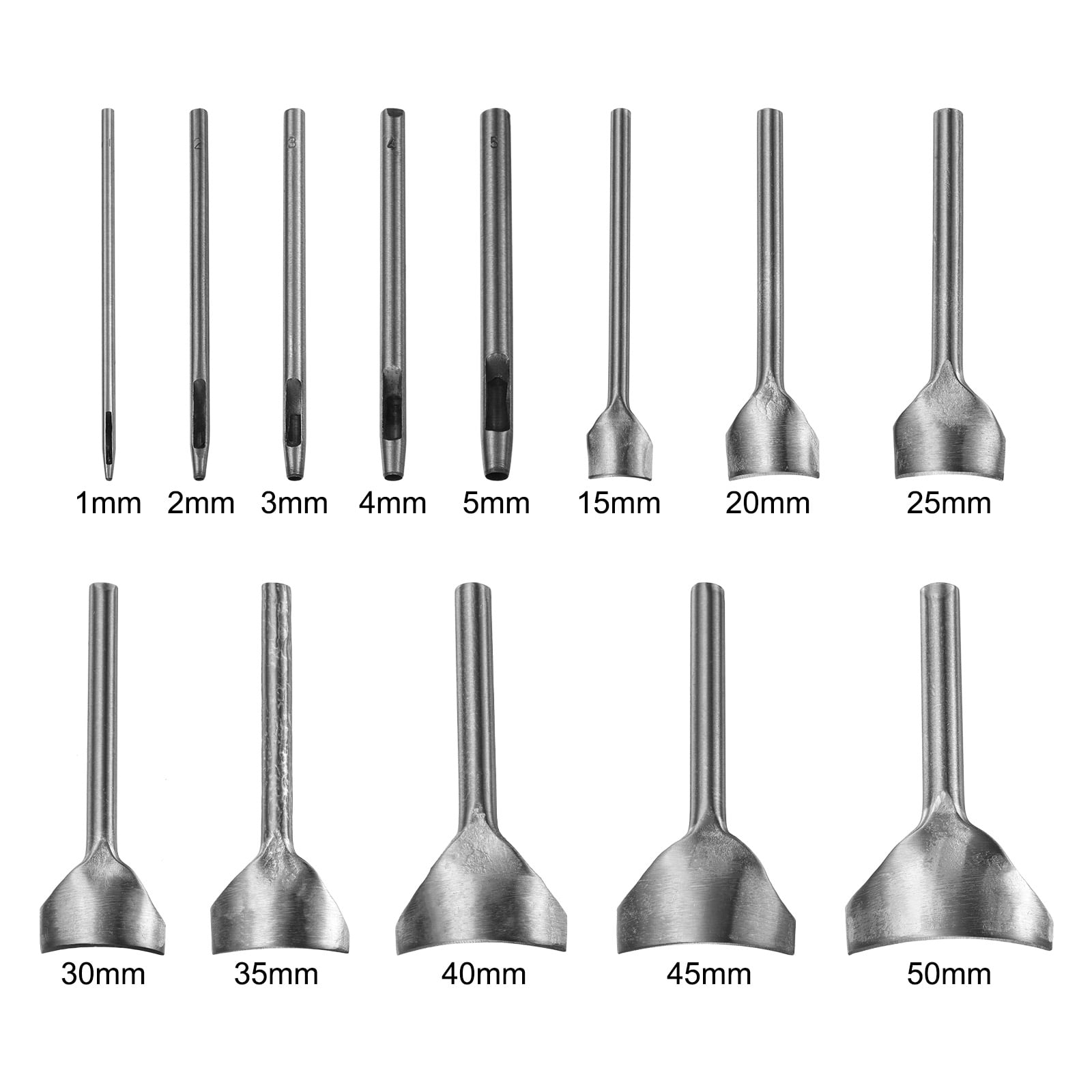Uxcell 14pcs Leather Cutter Punch 10mm-50mm Arc-Shaped 1mm-5mm Carbon Steel Strap Punch Tool for Crafting Belt Wallet