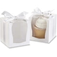 thumbnail image 1 of 12 cajas para cupcakes con ventana blanca, recipientes desechables para pasteles, con bandeja interior y cinta blanca, para pasteles, dulces, fiestas de cumpleaños, 1 of 5