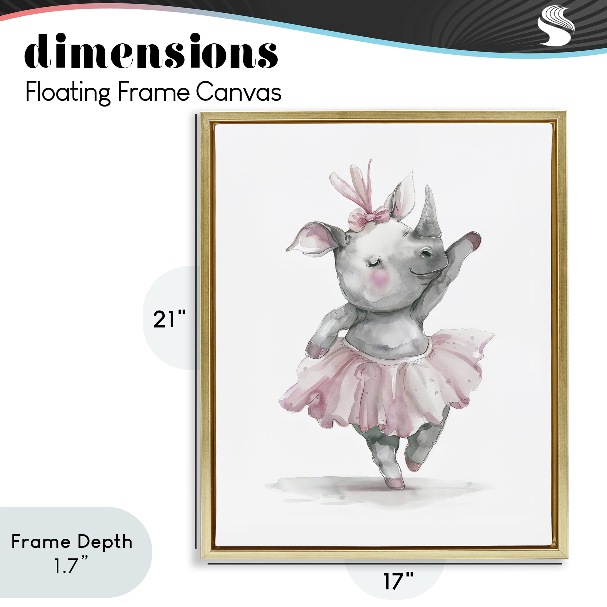 Stupell Industries Ballerina Rhino in Pink Tutu Gold Framed Floater Canvas Wall Art, design by LSR Design Studio
