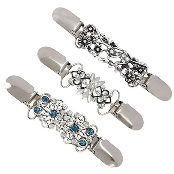 Cuornos de Chal de Suéter Vintage, 3pcs Clip de Cárdigan Floral Brillante Para Mujeres Chica Chal de Chal de Chal