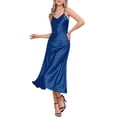 thumbnail image 4 of CURVOSPORT Vestido de Satén para Mujer con Tirantes Espagueti, Escote en V, Elegante, Maxi, Deslizante, 2XL, Azul Real, 4 of 6